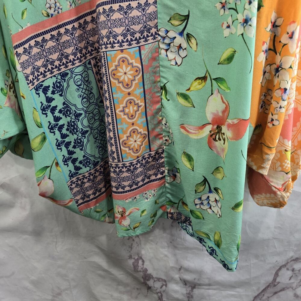 Anthropologie Kimono Womens Green Orange Topper Wrap Cardigan Rayon One Size - Picture 8 of 14